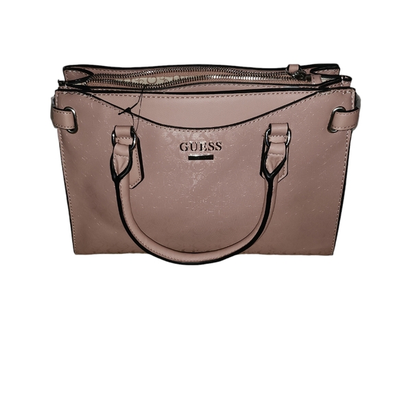 GUESS Dixon Dusty Mauve Logo Debossed Satchel Hanbag - Picture 1 of 9
